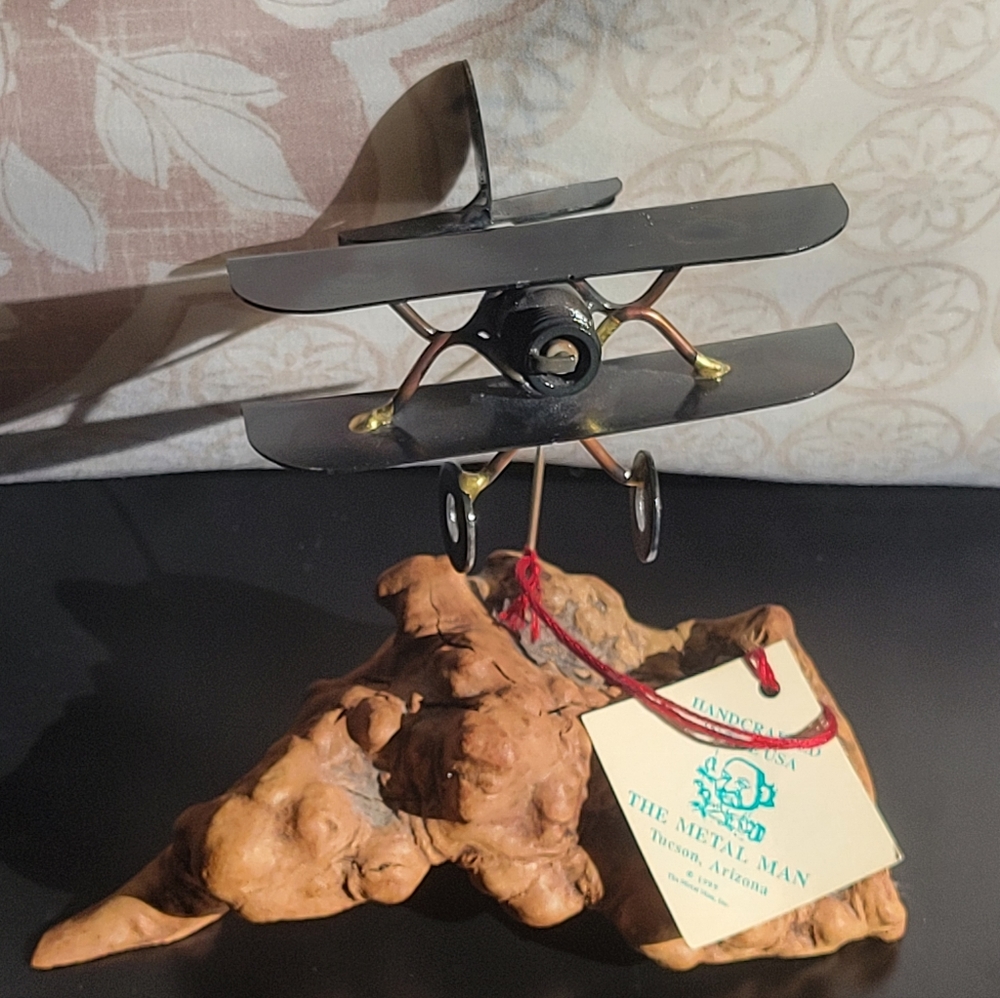 Vintage Soldered Airplane in Wood by The Metal Man, Tuscan AZ